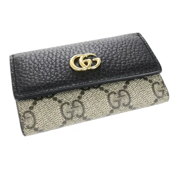 GUCCI GG Logo Marmont key case Supreme Leather Bicolor Black Brown GHW 30RF201 - Picture 11 of 13